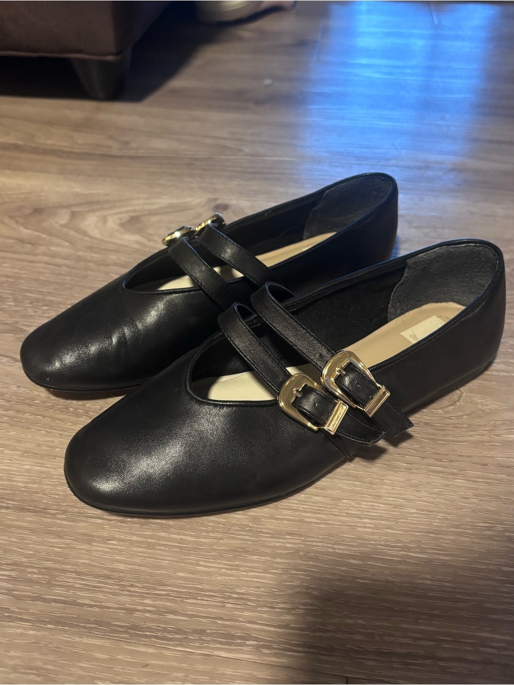 Dolce Vita Baylee Ballet Flats - Black with Gold Buckles